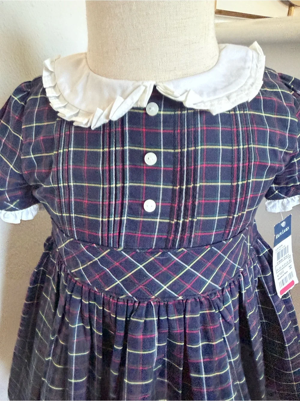 NWT Ralph Lauren Plaid Peter Pan Collar Dress & Bloomers 12M